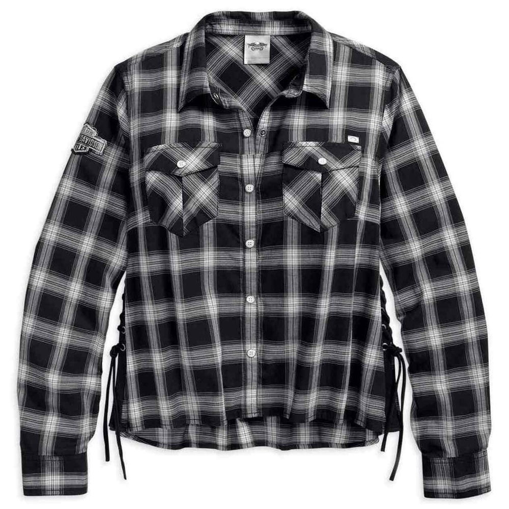 NWT Harley davidson laced plaid shirt black LARGE
